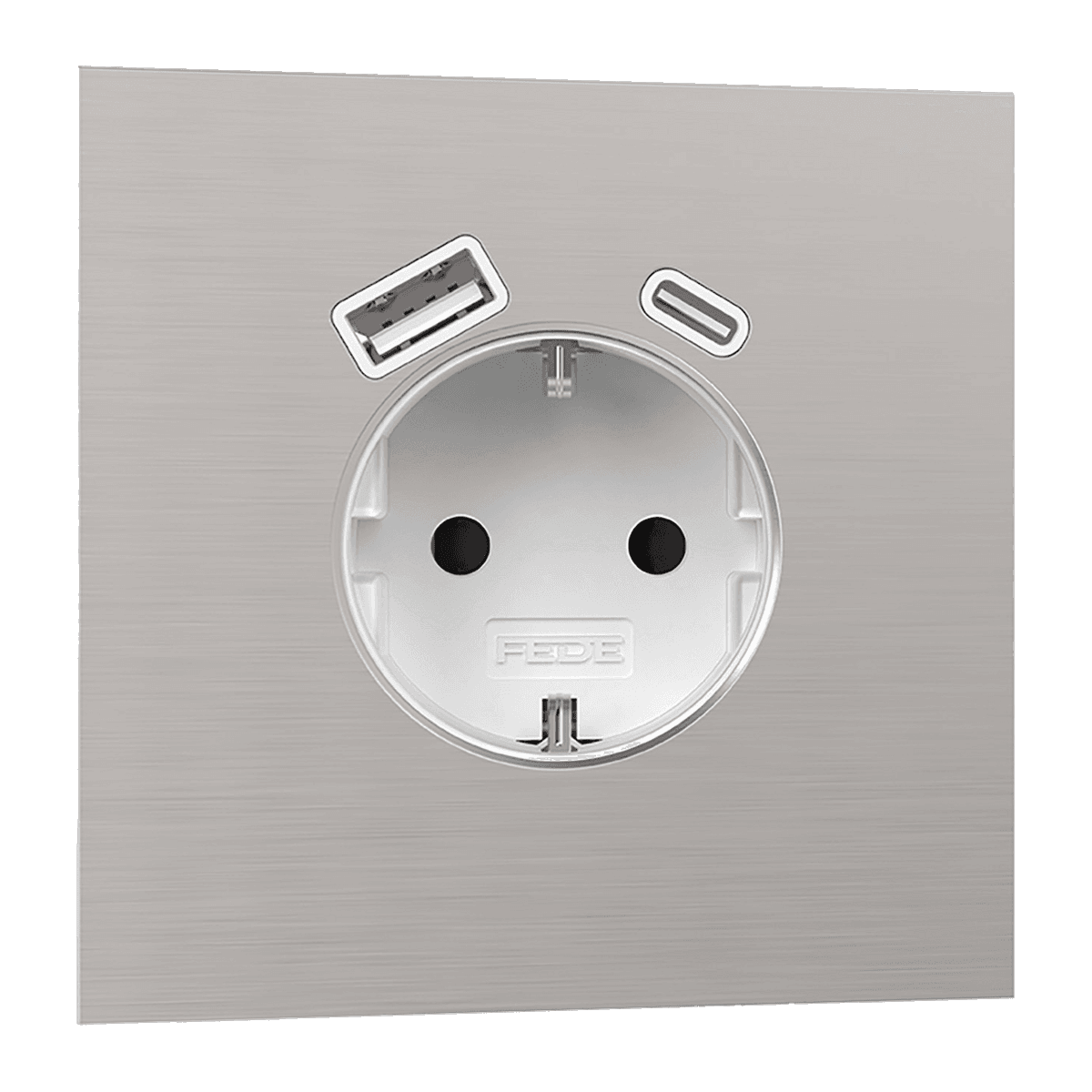 Light & Button · Nickel · Enchufe schuko con USB