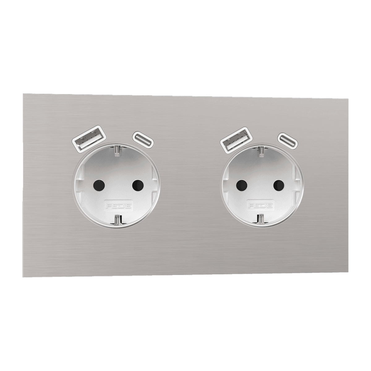 Light & Button · Nickel · Enchufe schuko con USB